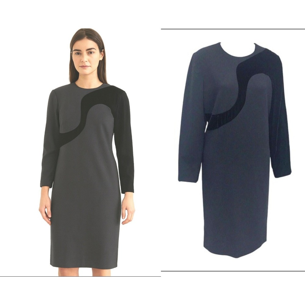 Carolina Herrera Vintage Black Shift Dress  Velvet Panel Long‎ Sleeve sz 6